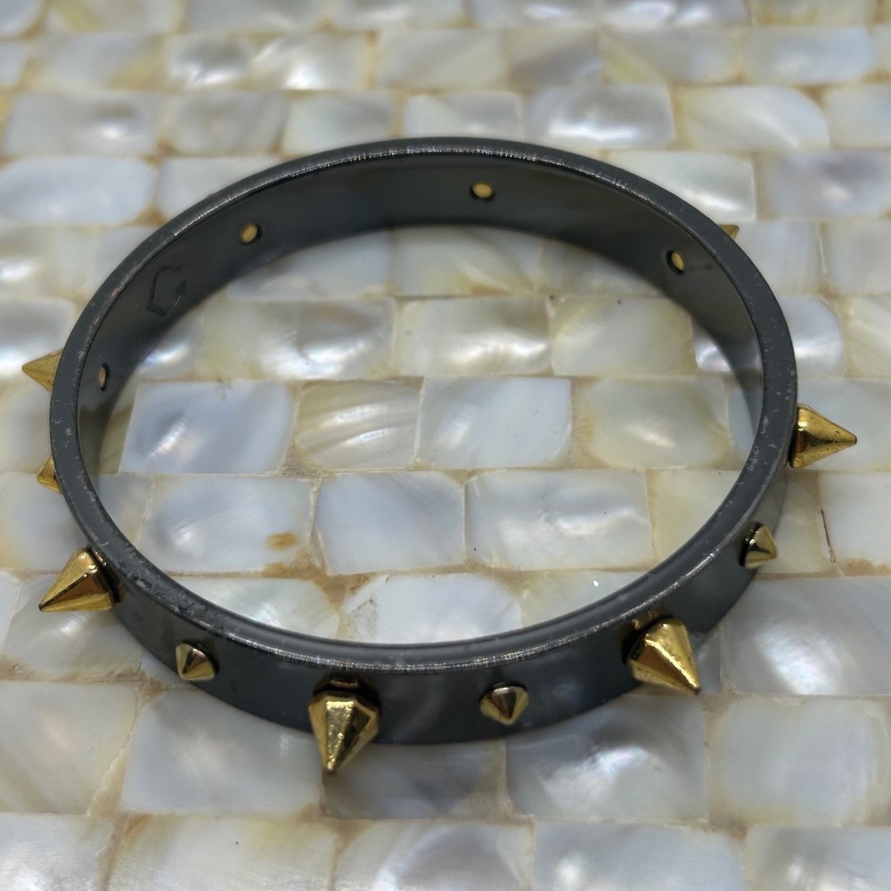 Coach Gunmetal Grey Gold Spiked Studded Bangle Bracelet Punk Rocker Edgy